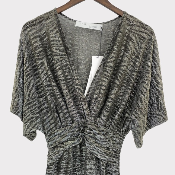 IRO Volsun Metallic Silver Surplice Zebra Midi Dress‎ Size 32 US 0 - Picture 5 of 11